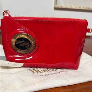 Vivienne Westwood Glossy Red Clutch with Crossbody Chain